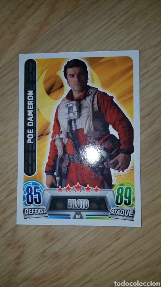 Juguetes antiguos y juegos de colecci&oacute;n: Carta cromo Star Wars piloto Poe Dameron 84 trading card toops Force Attax Carrefour colecci&oacute;n