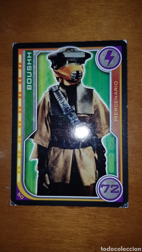 Juguetes antiguos y juegos de colecci&oacute;n: Carta cromo Star Wars Boushh 50 mercenario El camino de los Jedi trading card toops Carrefour