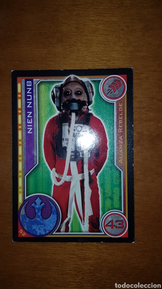 Juguetes antiguos y juegos de colecci&oacute;n: Carta cromo Star Wars Nien Nunb 52 El camino de los Jedi trading card toops Carrefour