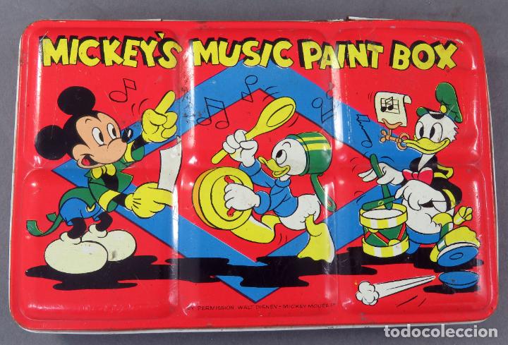 Juguetes antiguos y Juegos de colecci&oacute;n: Caja acuarelas usada Mickey music paint box Walt Disney Made in England a&ntilde;os 60