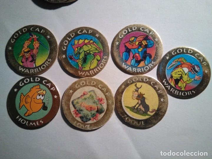 Juguetes antiguos y Juegos de colecci&oacute;n: 7 Tazos Gold Caps (love en mal estado)