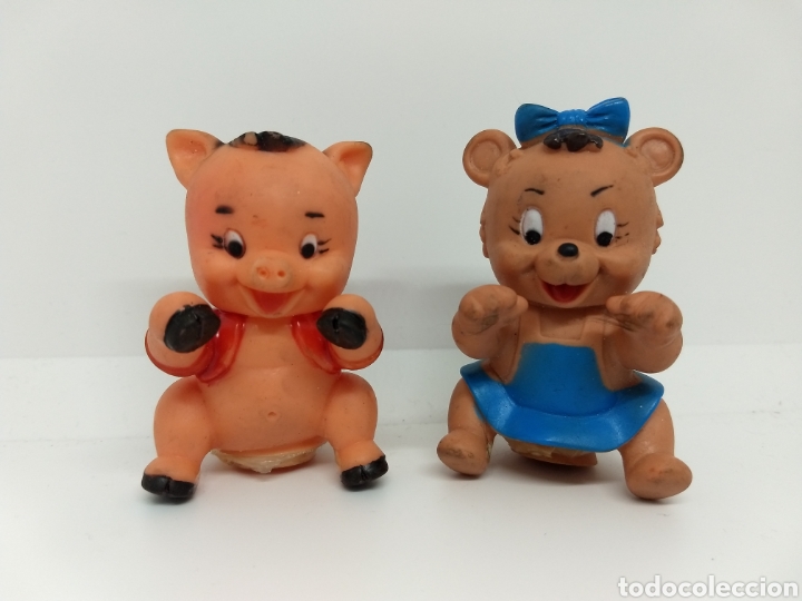 Antique Toys and Collectible Games: PAREJA DE MU&Ntilde;ECOS DE GOMA BLANDITA CHIFLES A&Ntilde;OS 70 OSITO Y CERDITO ENTRA&Ntilde;ABLES