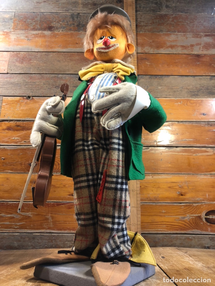Juguetes antiguos y Juegos de colecci&oacute;n: Antiguo grande payaso juguete m&uacute;sico con viol&iacute;n a&ntilde;os 50 60 vintage retro