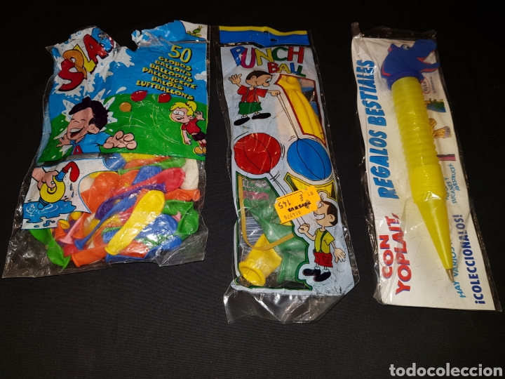 Juguetes antiguos y Juegos de colecci&oacute;n: Globos de agua, punch ball y bol&iacute;grafo hipop&oacute;tamo Yoplait