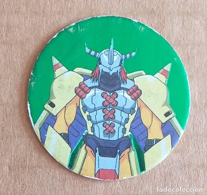 Juguetes antiguos y juegos de colecci&oacute;n: Tazo N&ordm; 122 WarGreymon DIGIMON Fondo verde de MAGIC BOX INT.