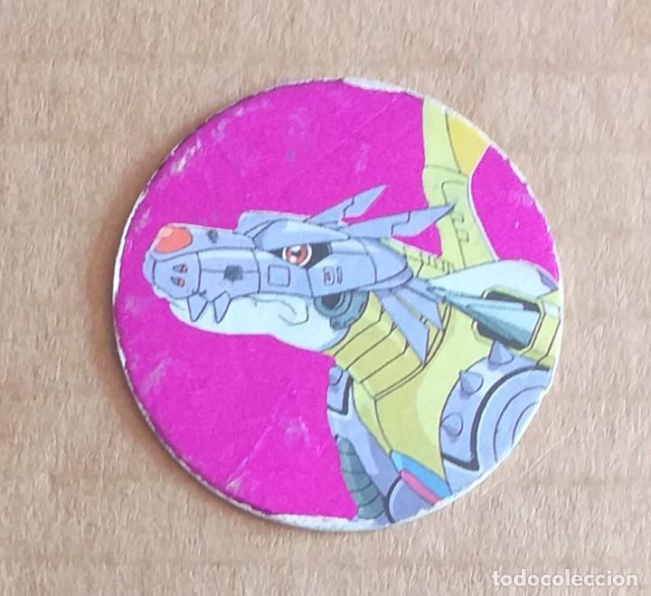 Juguetes antiguos y juegos de colecci&oacute;n: Tazo N&ordm; 124 MetalGarurumon DIGIMON Fondo rosa de MAGIC BOX INT.