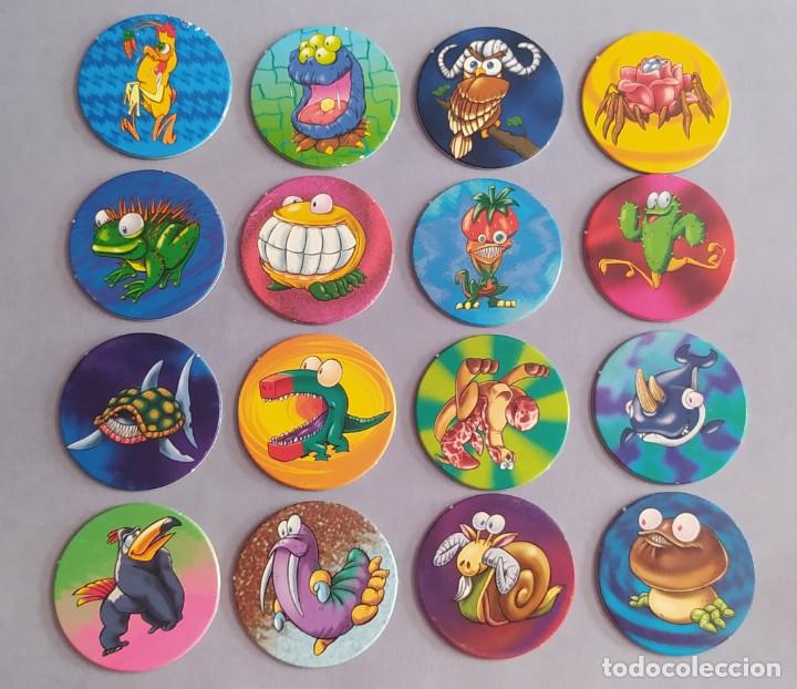 Juguetes antiguos y juegos de colecci&oacute;n: COLECCI&Oacute;N CASI COMPLETA TAZOS SUPER CAPS PANS & COMPANY VERSI&Oacute;N VERDE CART&Oacute;N
