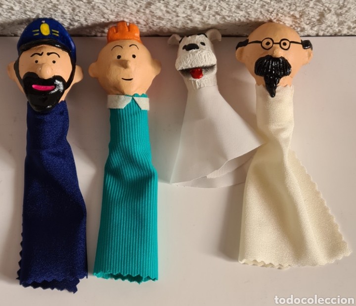 Juguetes antiguos y juegos de colecci&oacute;n: 4 Marionetas para Dedos Personajes C&oacute;mic Herg&eacute; - Haddock Tintin Mil&uacute; Tornasol - Papel Mach&eacute;
