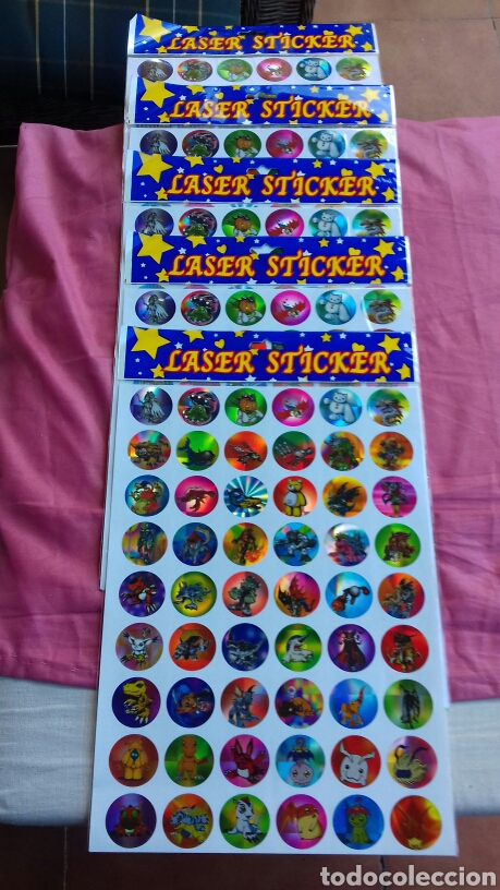 Juguetes antiguos y Juegos de colecci&oacute;n: Lote de 5 l&aacute;minas de stickers imitaci&oacute;n Digimon. Import.