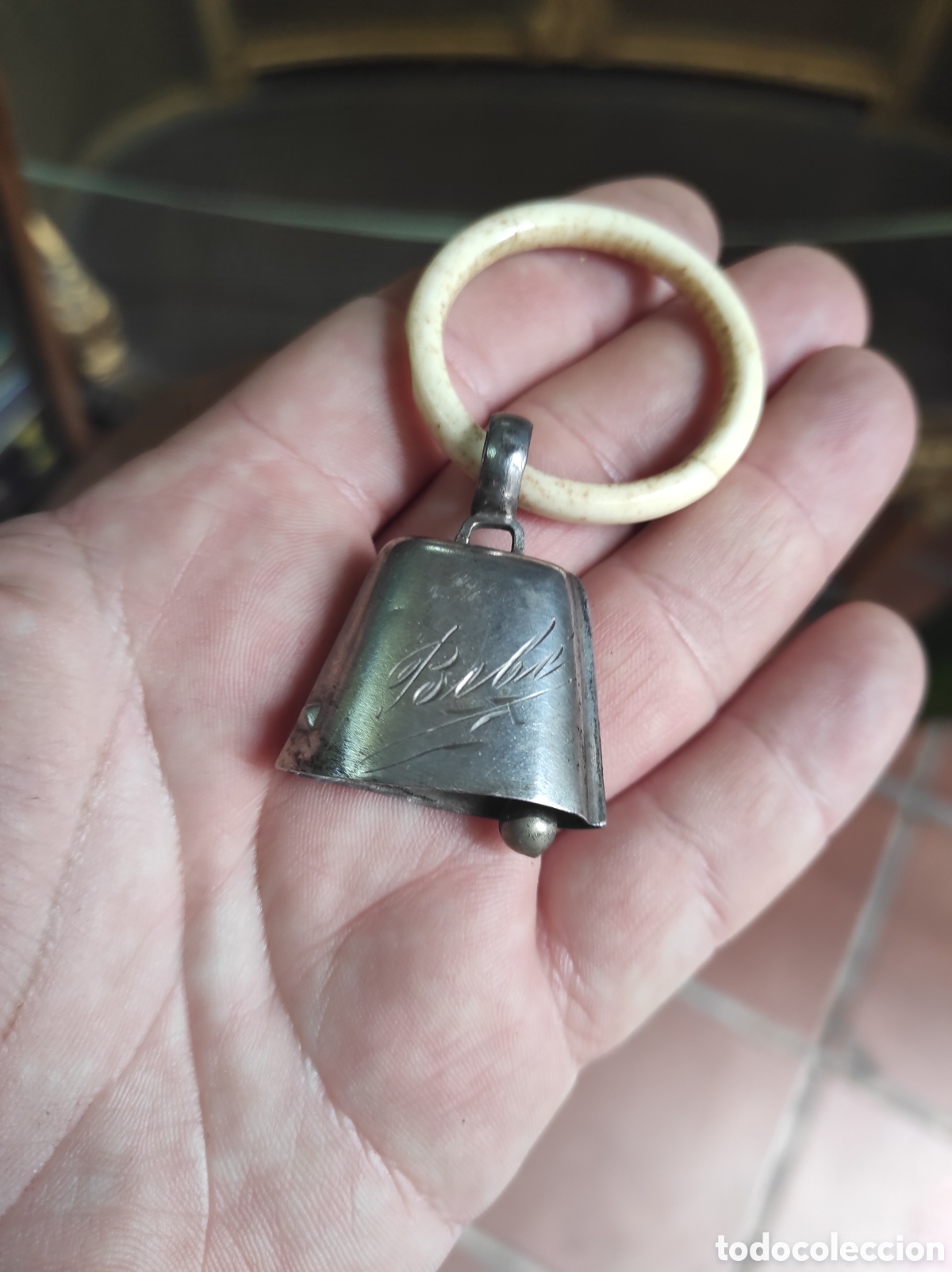 Juguetes antiguos y Juegos de colecci&oacute;n: Antiguo Sonajero Campana Beb&eacute;