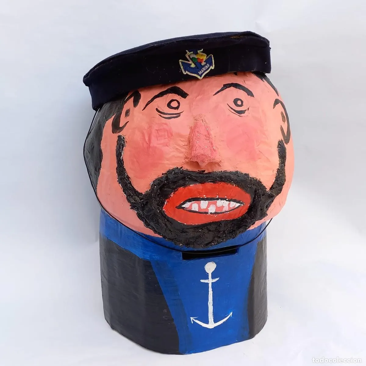 Antiguo cabezudo artesanal del Capitán Haddock de Tintín de Hergé, final siglo XX. Hadoque &iexcl;ÚNICO!