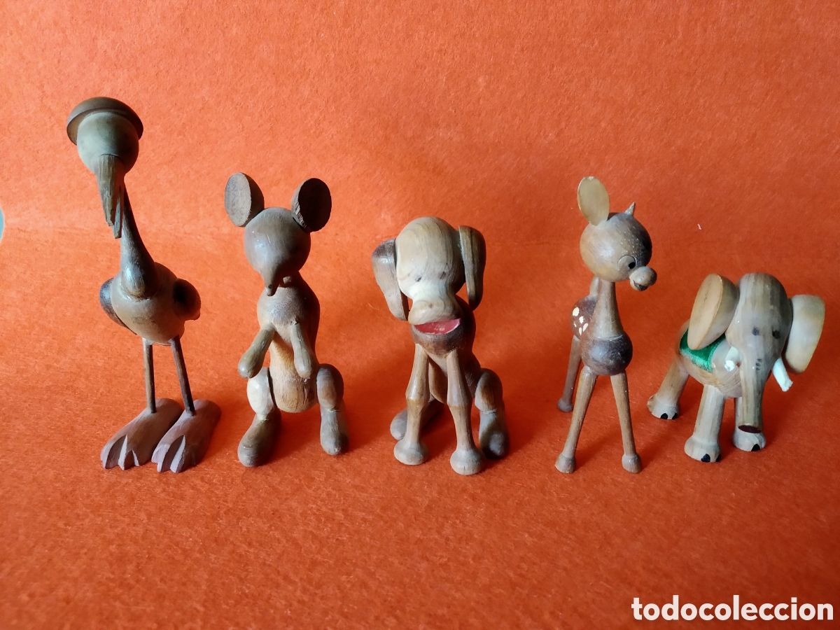 Juguetes antiguos y juegos de colecci&oacute;n: LOTE DE 5 ANTIGUOS ANIMALES DE MADERA A&Ntilde;OS 1970