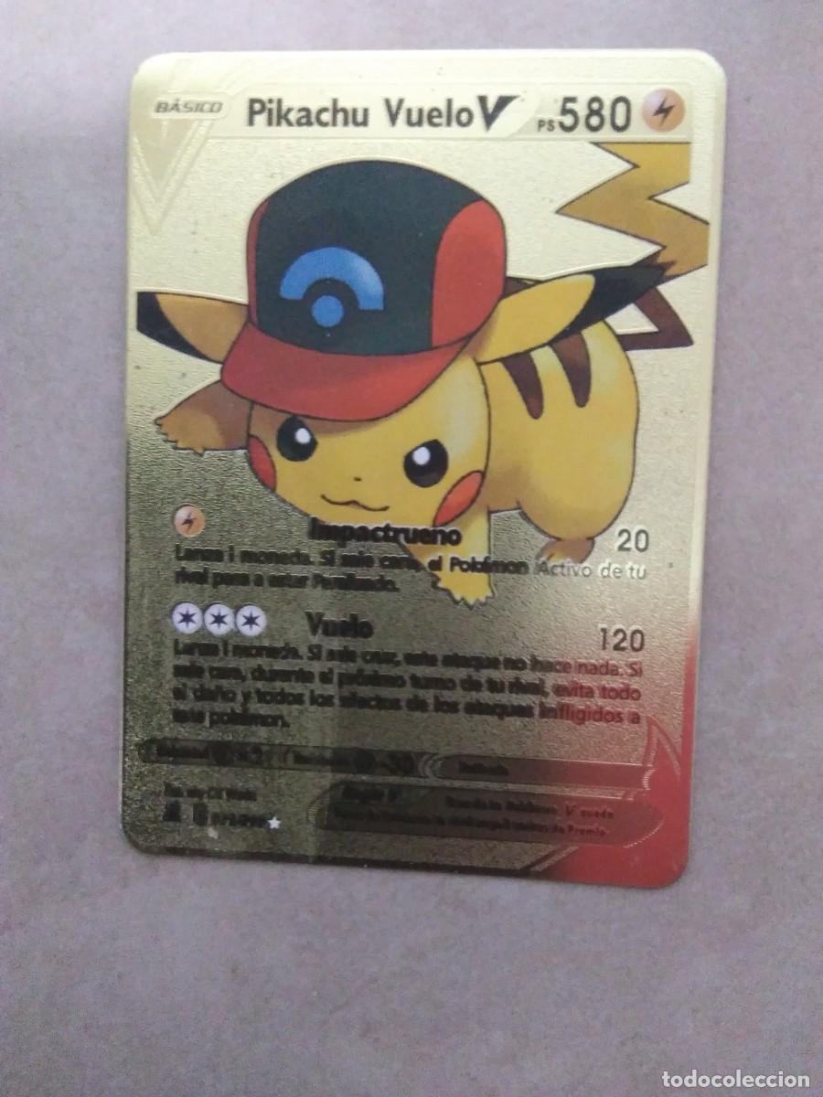 Juguetes antiguos y Juegos de colecci&oacute;n: Carta targeta met&aacute;lica dorada Pikachu Vuelo 580. Pok&eacute;mon