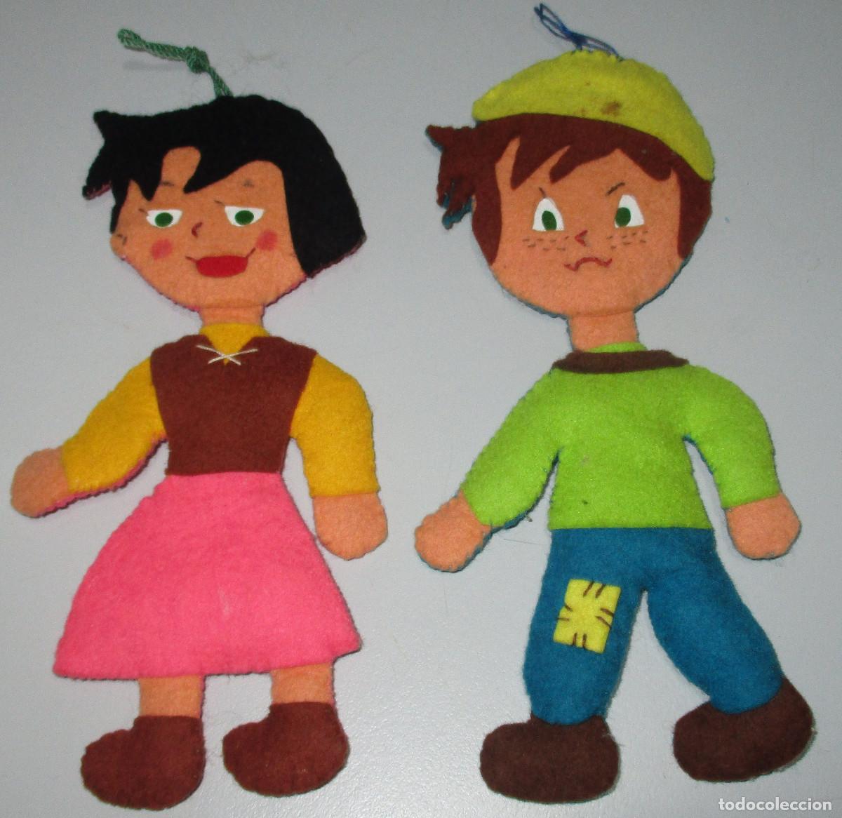 Juguetes antiguos y Juegos de colecci&oacute;n: Siluetas HEIDI y PEDRO, de fieltro