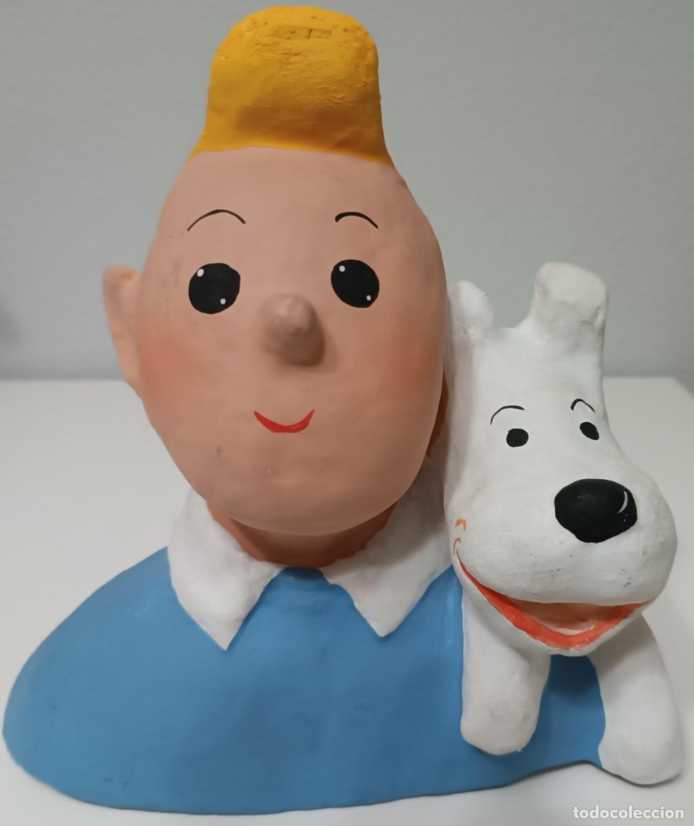 Juguetes antiguos y Juegos de colecci&oacute;n: Tint&iacute;n y Mil&uacute;. Figura de cart&oacute;n piedra. Busto. Vintage (a&ntilde;os 90).