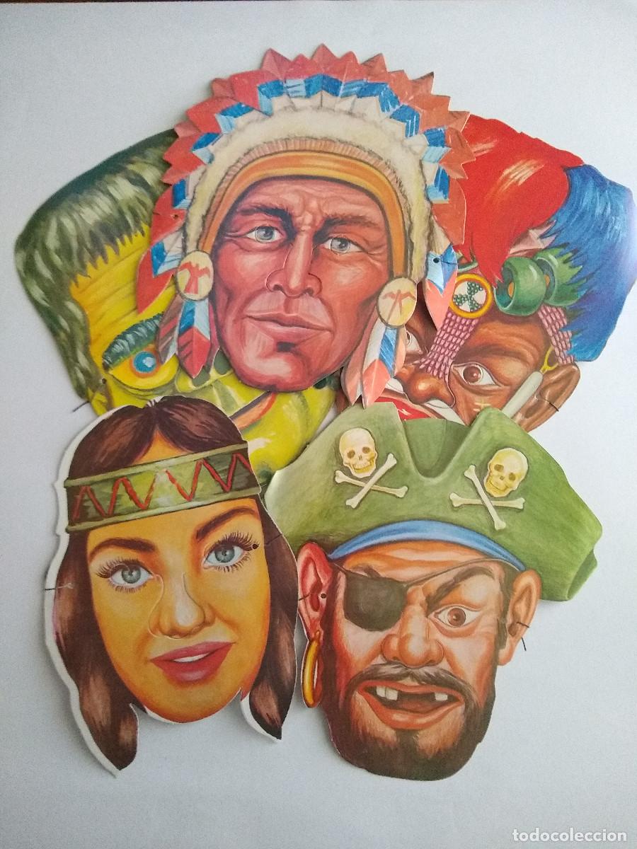 Juguetes antiguos y Juegos de colecci&oacute;n: Lote de cinco caretas cart&oacute;n con gomita kiosko a&ntilde;os 70 sin uso