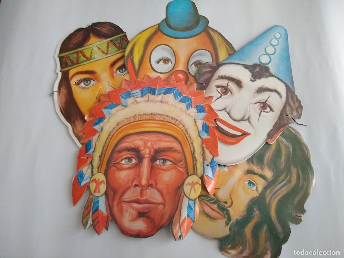 Juguetes antiguos y Juegos de colecci&oacute;n: Lote de cinco caretas cart&oacute;n con gomita kiosko a&ntilde;os 70 sin uso