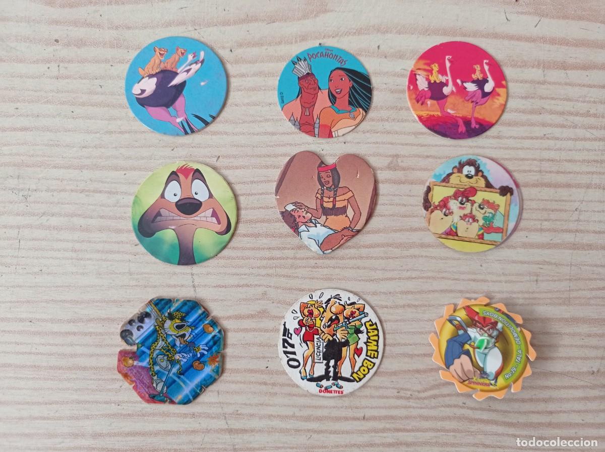 Juguetes antiguos y Juegos de colecci&oacute;n: Lote 9 Tazos Variados - Rey Leon - Chester - Pocahontas - Tazmania