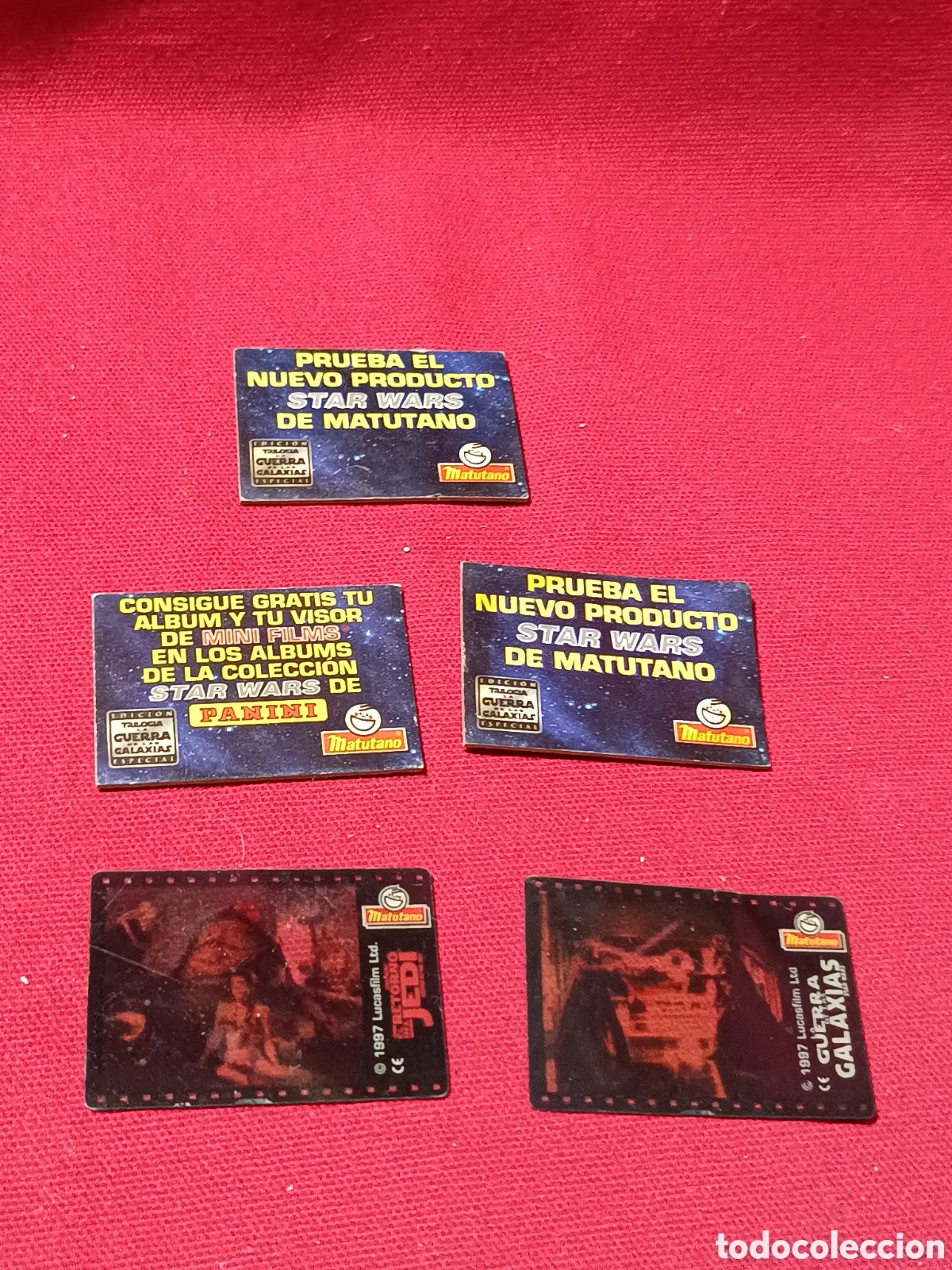 Juguetes antiguos y juegos de colecci&oacute;n: Lote matutano Star Wars mini film y cartones