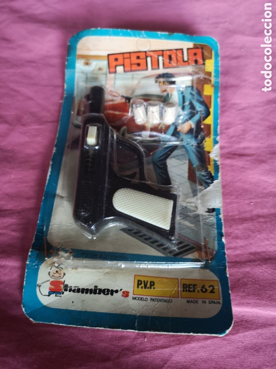 Juguetes antiguos y juegos de colecci&oacute;n: Pistola lanzatapones n&deg;62. De 10 cm. SIN USAR. PRESENTACI&Oacute;N ANTIGUA. Shamber's a&ntilde;os 70.