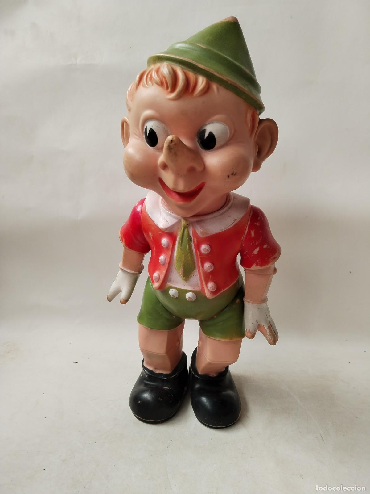 Juguetes antiguos y Juegos de colecci&oacute;n: Antiguo mu&ntilde;eco de goma Pinocho grande articulado de 40 CM
