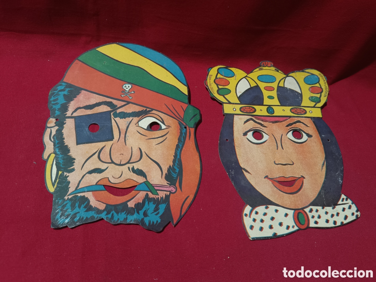 Juguetes antiguos y juegos de colecci&oacute;n: Pareja de caretas de kiosko pirata y reina a&ntilde;os 60/70