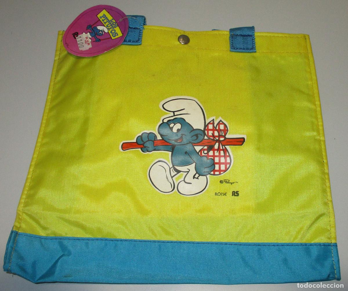 Juguetes antiguos y Juegos de colecci&oacute;n: Antigua mochila escolar, bolsa, LOS PITUFOS, THE SMURFS, Schlumpf, schtroumpfs, ROISE PEYO 80'S