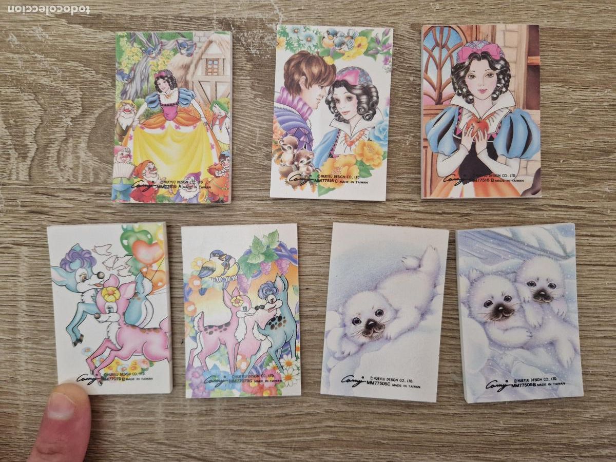 Juguetes antiguos y Juegos de colecci&oacute;n: 7 mini retro libreta completa hojita hoja cambiar Carny Disney Bambi Blancanieves foca hoja carta