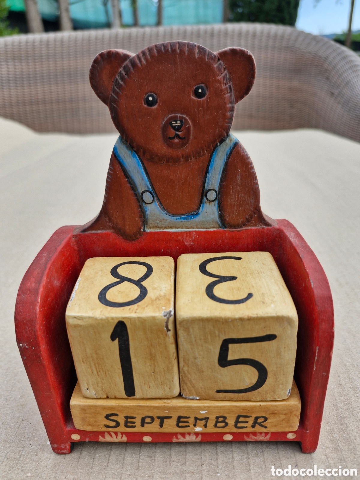 Juguetes antiguos y Juegos de colecci&oacute;n: ANTIGUO CALENDARIO PERPETUO PARA NI&Ntilde;OS DE BLOQUES DE MADERA CON DISE&Ntilde;O DE OSO HECHO Y PINTADO A MANO