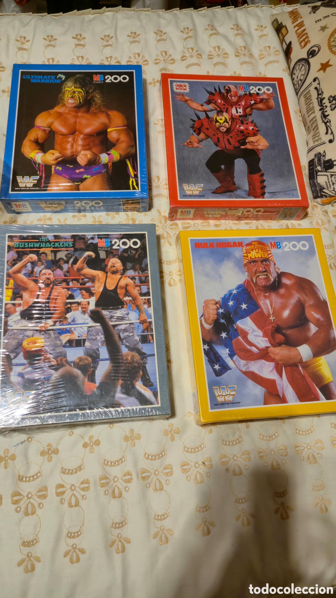 Juguetes antiguos y Juegos de colecci&oacute;n: Lote de 4 puzzles en sus cajas sin abrir y con precintos de Hulk Hogan, Ultimate warrior, Buswhacke
