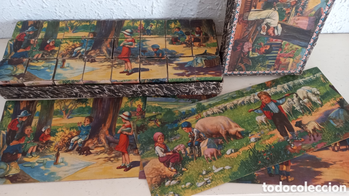 Juguetes antiguos y Juegos de colecci&oacute;n: Muy antiguo ROMPECABEZAS de cubos de cart&oacute;n en caja original. A&ntilde;os 40s