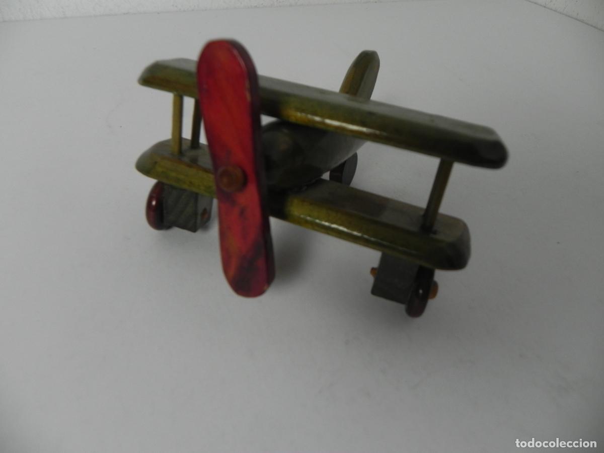 Juguetes antiguos y Juegos de colecci&oacute;n: Antiguo Biplano de Madera Artesanal - H&eacute;lice Giratoria - Juguete Vintage en Muy Buen Estado Estado
