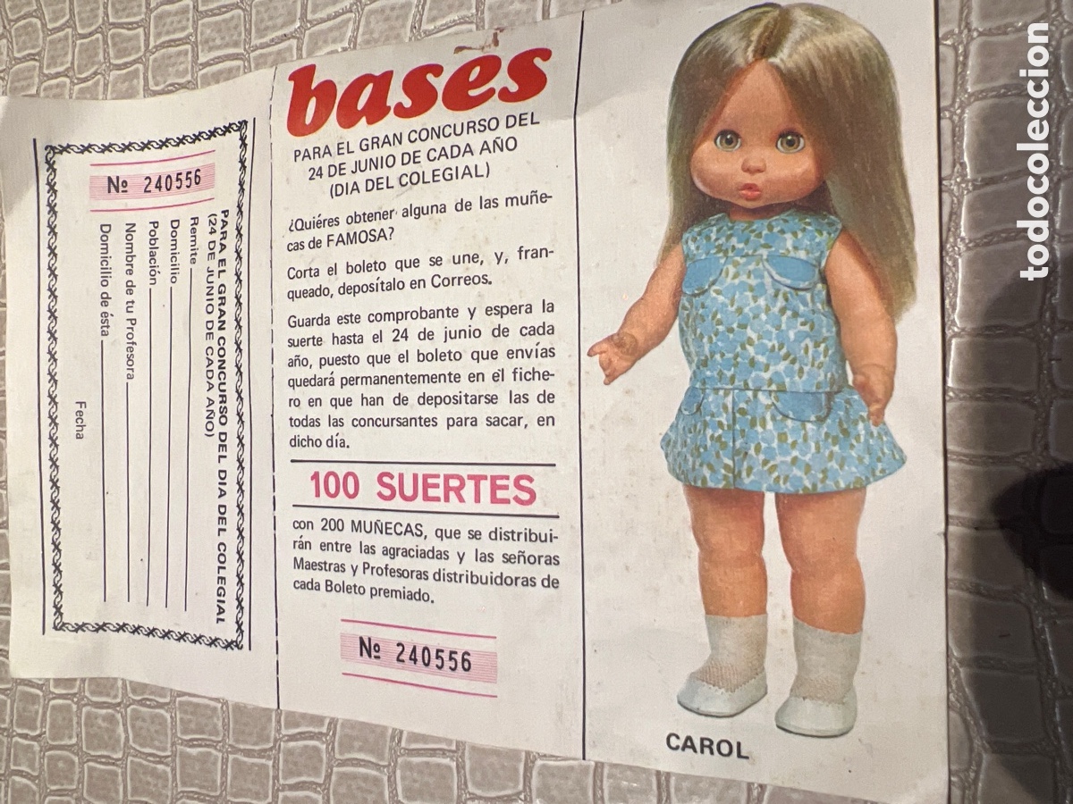 Juguetes antiguos y Juegos de colecci&oacute;n: PARTICIPACI&Oacute;N CONCURSO DE FAMOSA CON IMAGEN DE CAROL A&Ntilde;OS 60