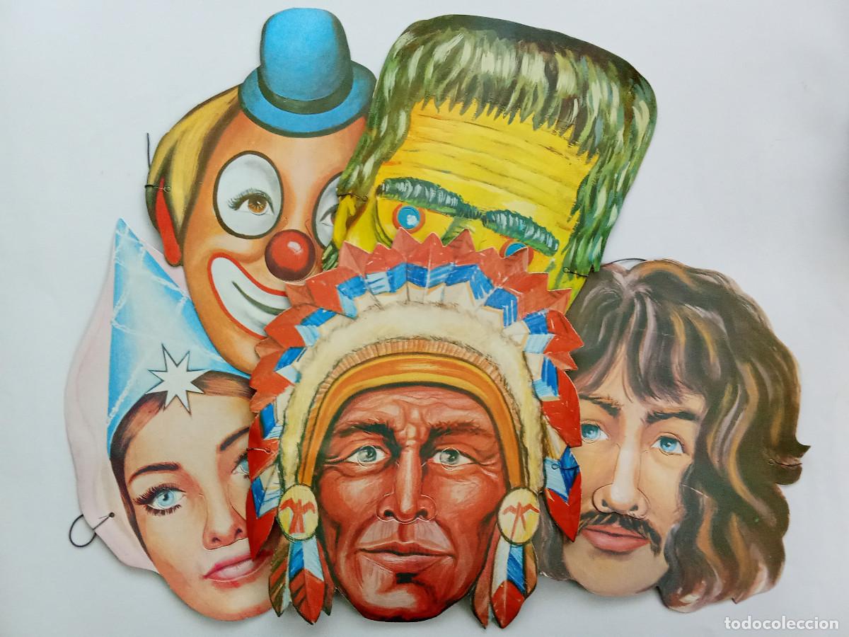 Juguetes antiguos y Juegos de colecci&oacute;n: Lote de cinco caretas cart&oacute;n con gomita kiosko a&ntilde;os 70 sin uso