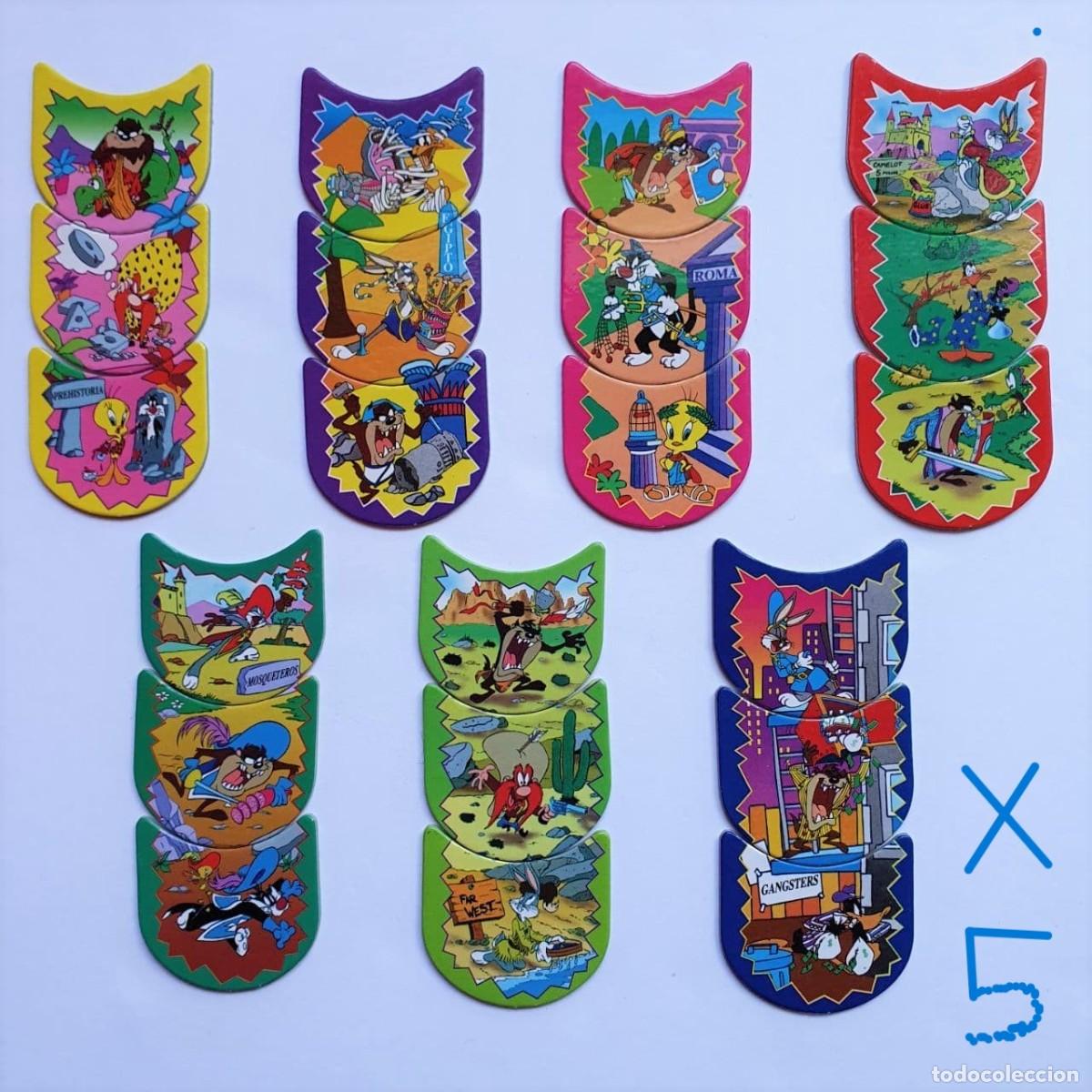 Juguetes antiguos y Juegos de colecci&oacute;n: 5 Lotes SERIE COMPLETA 21 Loki Tazos Cheetos LOONEY TUNES 1996 Matutano