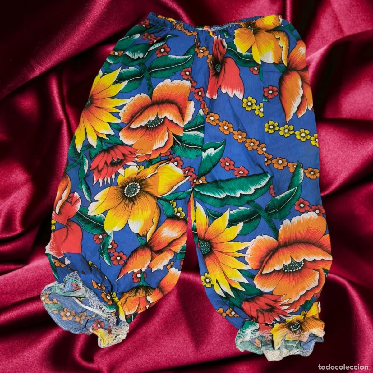 Juguetes antiguos y Juegos de colecci&oacute;n: Pantal&oacute;n De Disfraz Para Carnaval &ndash; Estampado Floral Vibrante Talla M Ajustable