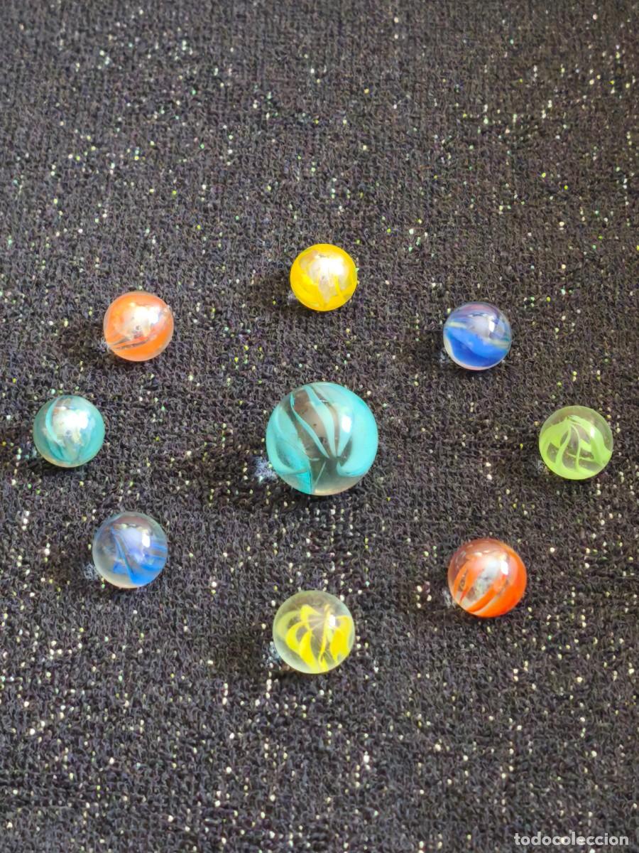 Juguetes antiguos y Juegos de colecci&oacute;n: LOTE 9 CANICAS OJOS DE GATO COLORES VARIADOS
