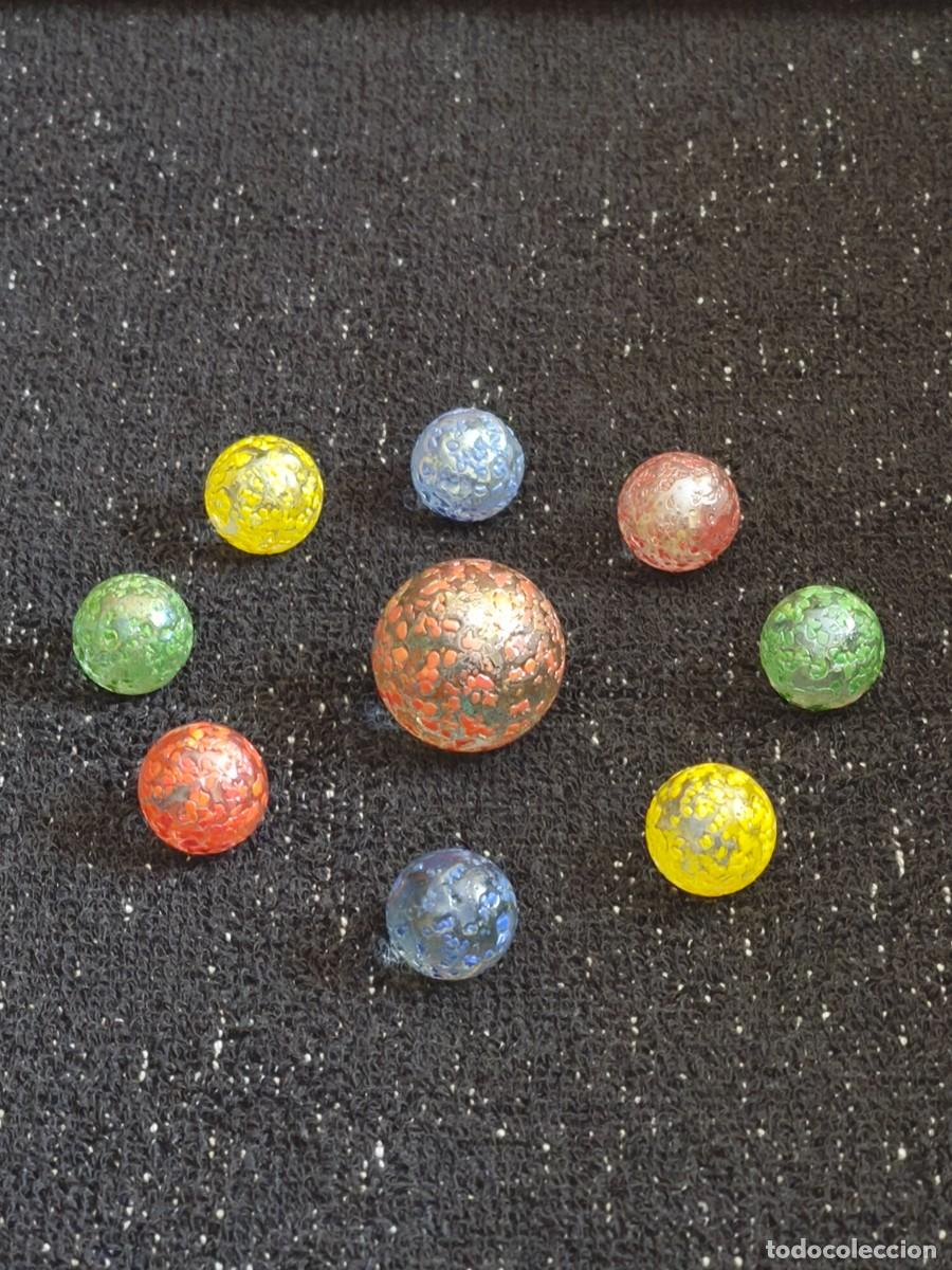 Juguetes antiguos y Juegos de colecci&oacute;n: LOTE 9 CANICAS VARIEDAD CONFETTI COLORES VARIADOS