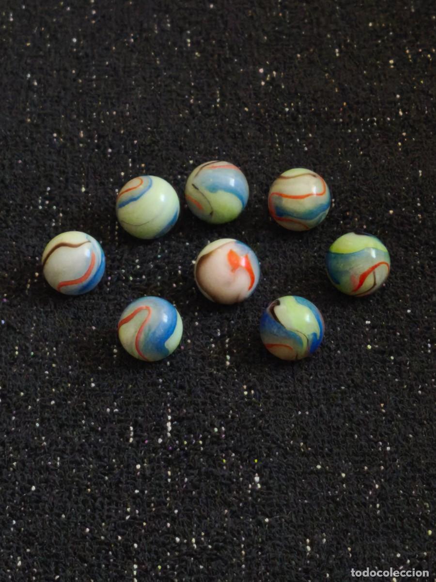 Juguetes antiguos y Juegos de colecci&oacute;n: LOTE 8 CANICAS VARIEDAD HURAC&Aacute;N O REMOLINO VERDE