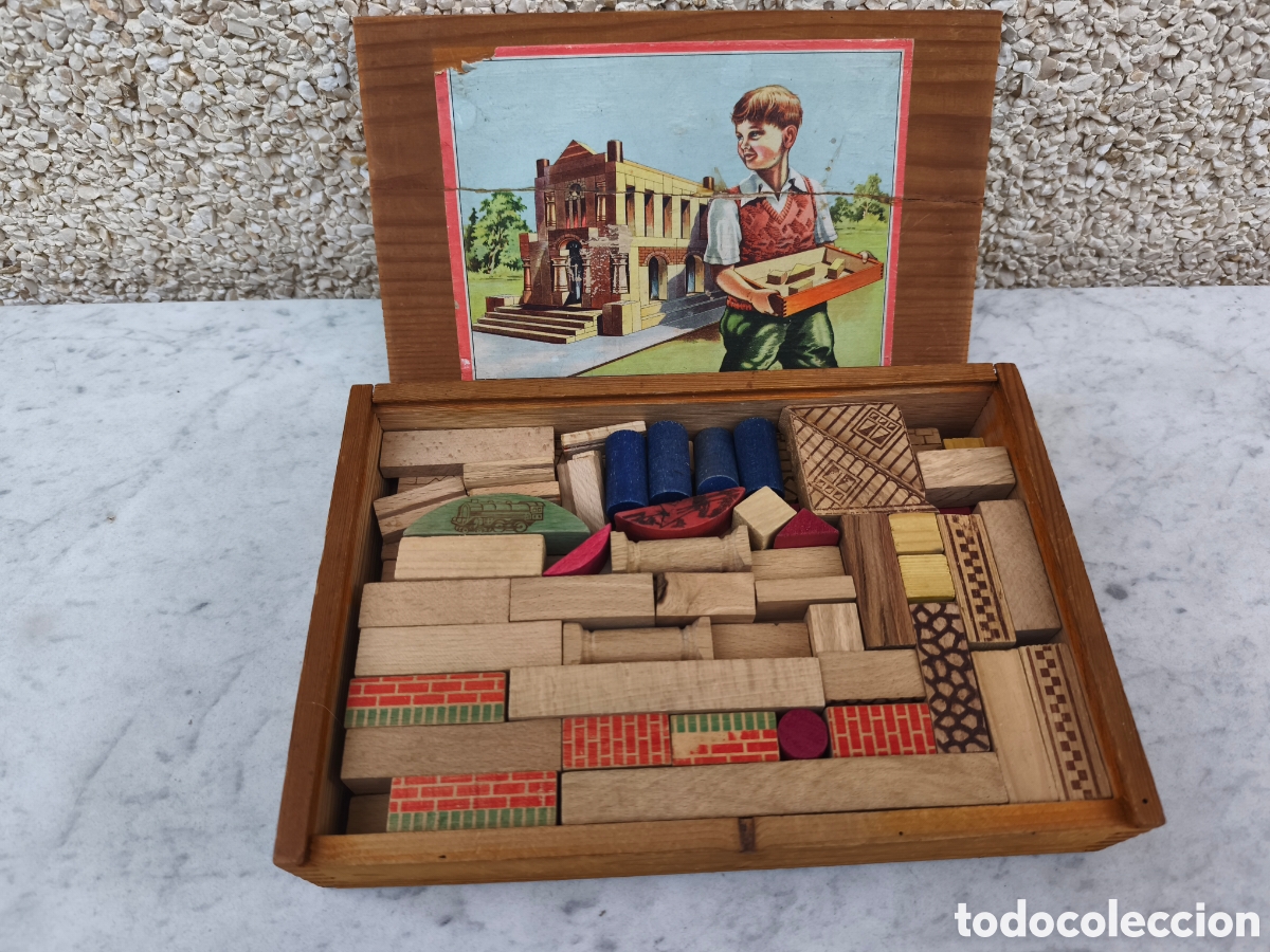 Juguetes antiguos y Juegos de colecci&oacute;n: Juego de construcci&oacute;n de madera, antiguo