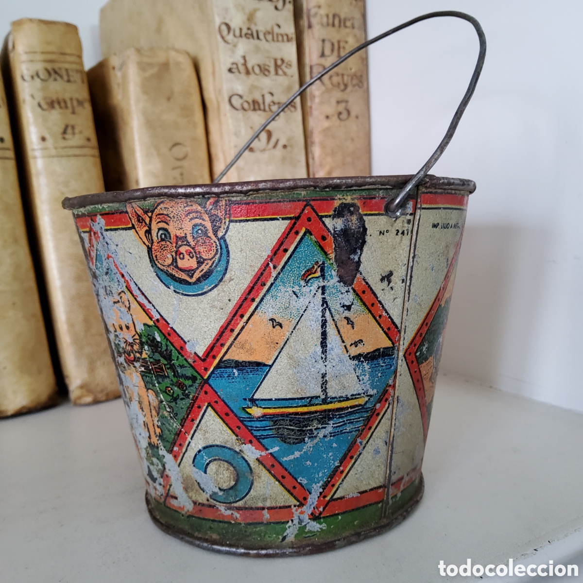 Juguetes antiguos y Juegos de colecci&oacute;n: ANTIGUO CUBO INFANTIL DE PLAYA, MARCA S.L.A. VIGO, A&Ntilde;OS 30-50