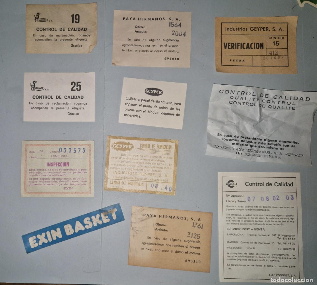 Juguetes antiguos y Juegos de colecci&oacute;n: ORIGINAL 10 COMPROBANTES VERIFICACION CALIDAD PRODUCTO , geyper, paya, vicma, cinexin, congost