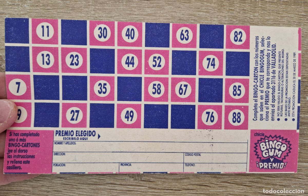 Juguetes antiguos y Juegos de colecci&oacute;n: antiguo juego chicle bingo Gum carton promocional regalo 1989 adhesivo Bingogum