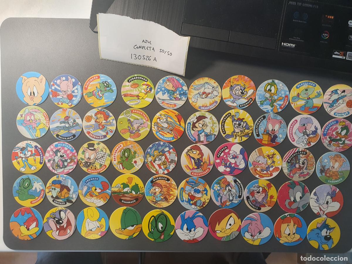 Juguetes antiguos y Juegos de colecci&oacute;n: COLECCION COMPLETA TAZOS MATUTANO 1994 - 50 DE 50 TAZO - TINY TOON AZUL