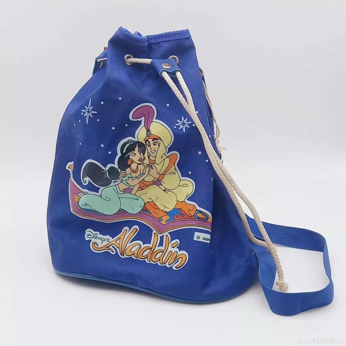 Juguetes antiguos y Juegos de colecci&oacute;n: Bolsa mochila infantil Vintage Disney Aladdin producto oficial a&ntilde;os 90 25cm