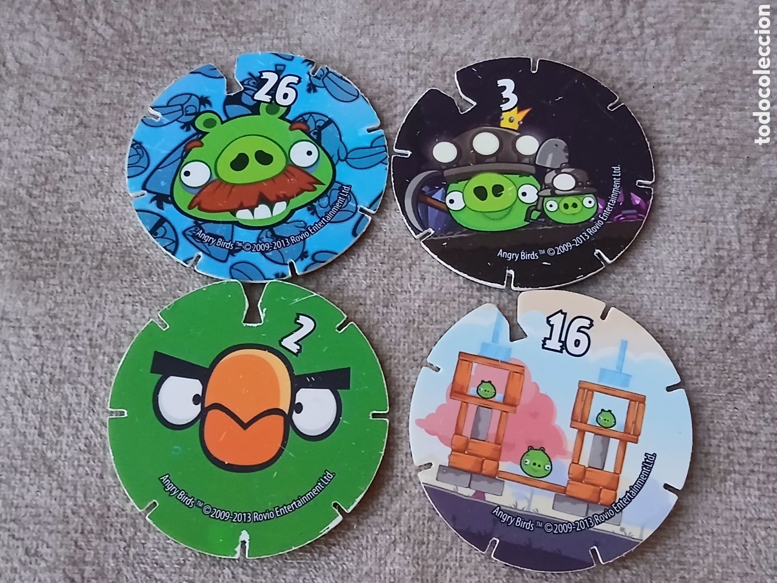 Juguetes antiguos y Juegos de colecci&oacute;n: 4 Tazos Angry Birds -Promoci&oacute;n Chetos Matutano- A&ntilde;o 2012/14