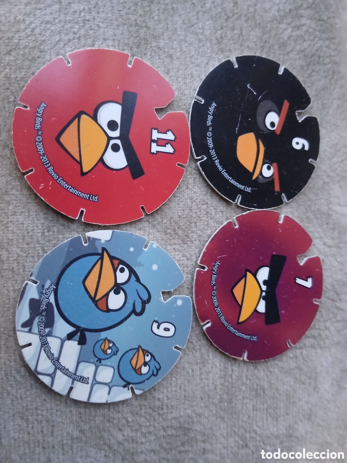Juguetes antiguos y Juegos de colecci&oacute;n: 4 Tazos Angry Birds -Promoci&oacute;n Chetos Matutano- A&ntilde;o 2012/14