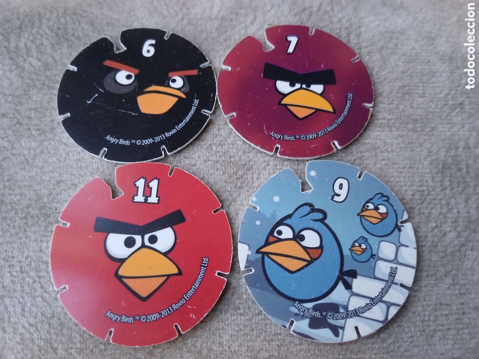 Juguetes antiguos y Juegos de colecci&oacute;n: 4 Tazos Angry Birds -Promoci&oacute;n Chetos Matutano- A&ntilde;o 2012/14
