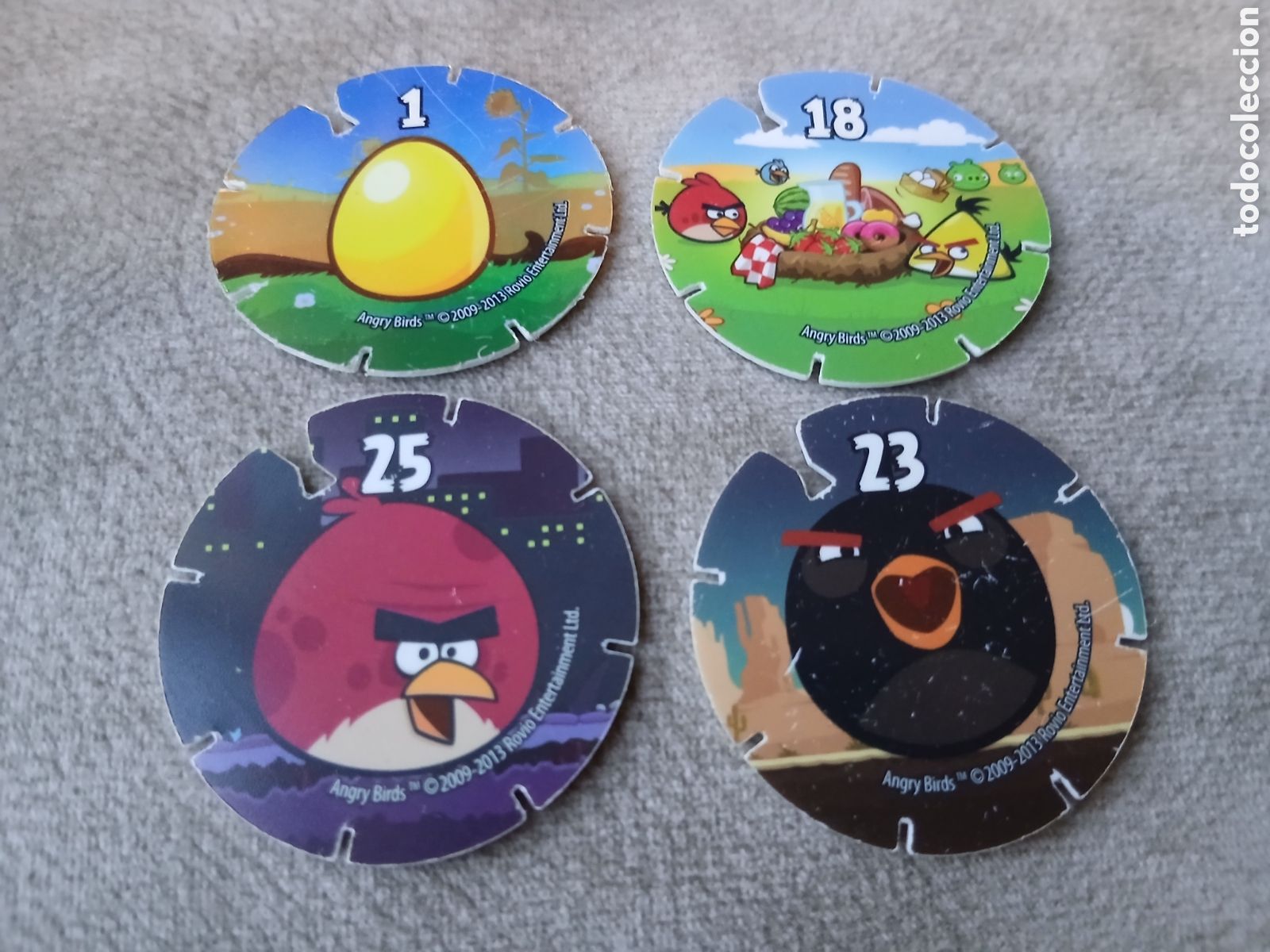 Juguetes antiguos y Juegos de colecci&oacute;n: 4 Tazos Angry Birds -Promoci&oacute;n Chetos Matutano- A&ntilde;o 2012/14