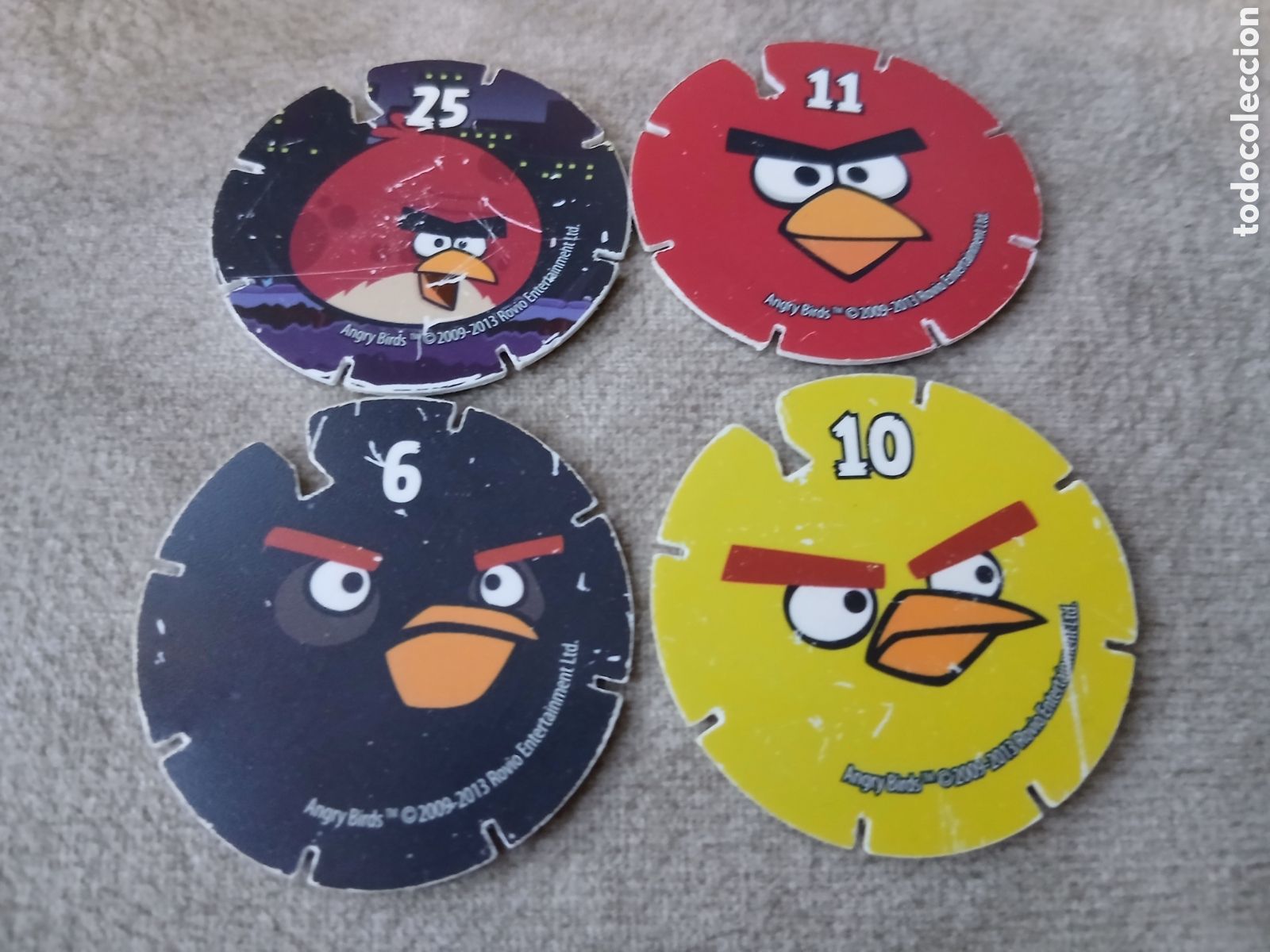 Juguetes antiguos y Juegos de colecci&oacute;n: 4 Tazos Angry Birds -Promoci&oacute;n Chetos Matutano- A&ntilde;o 2012/14